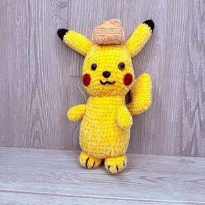 Crochet knit handmade detective pikachu Pokémon doll plush stuffed animal
